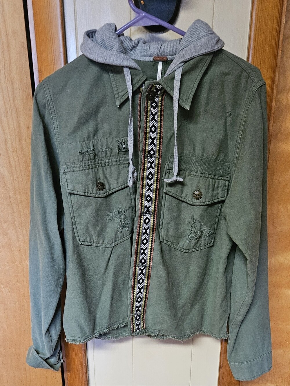 Free People Olive Green Jacket with Embroidered Accents